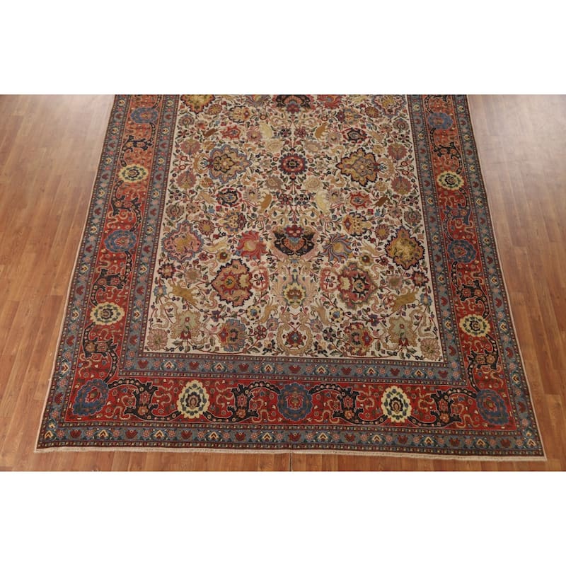 Signed Tabriz Persian Antique Area Rug Handmade Wool Carpet - 9'0" x 12'10"