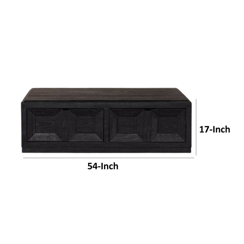 Kizie Coffee Table, Drawers, Caster Wheels, Black Rubberwood, 54 Inch