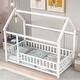 preview thumbnail 3 of 6, White Twin Size Pine Wood Floor Wooden Bed with House Roof Frame, Fence Guardrails for Kids, Boys and Girls