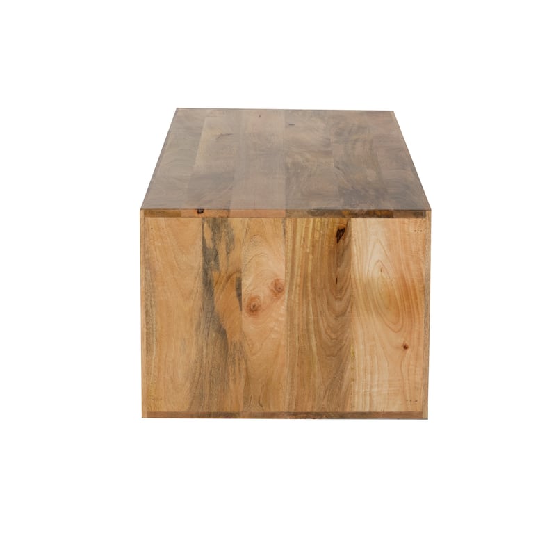 Modern Rectangular Mango Wood Coffee Table with Open Shelf - 57" Wide, Natural Finish