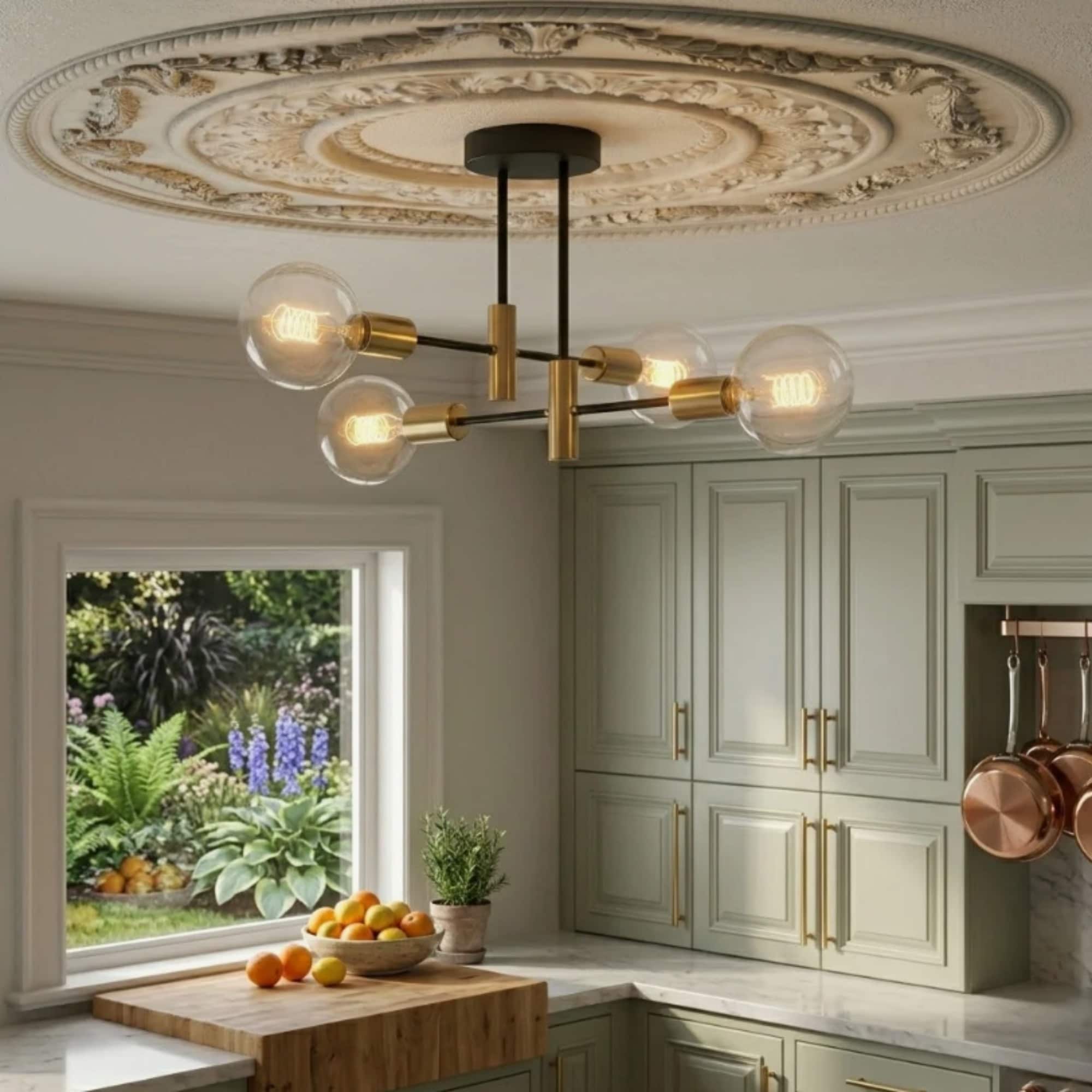 4-Light metal Modern Linear Sputnik Chandelier, 15.75 Inch Gold and Black Ceiling Light for Living Room, Bedroom, Dining Room