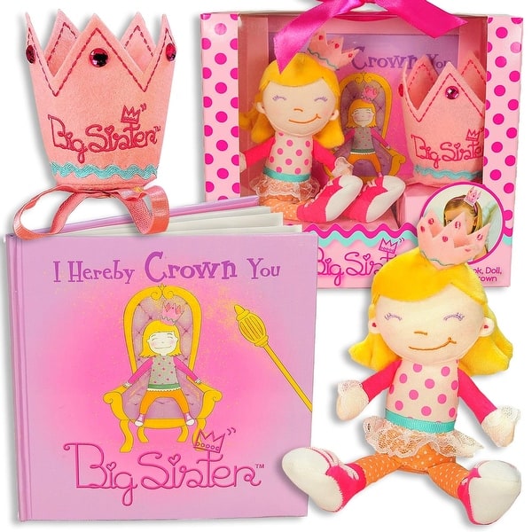 slide 2 of 8, Big Sister Gifts for Little Girls, Includes I Hereby Crown You Big Sister Book, Cloth Doll, and Child Size Crown - Multi