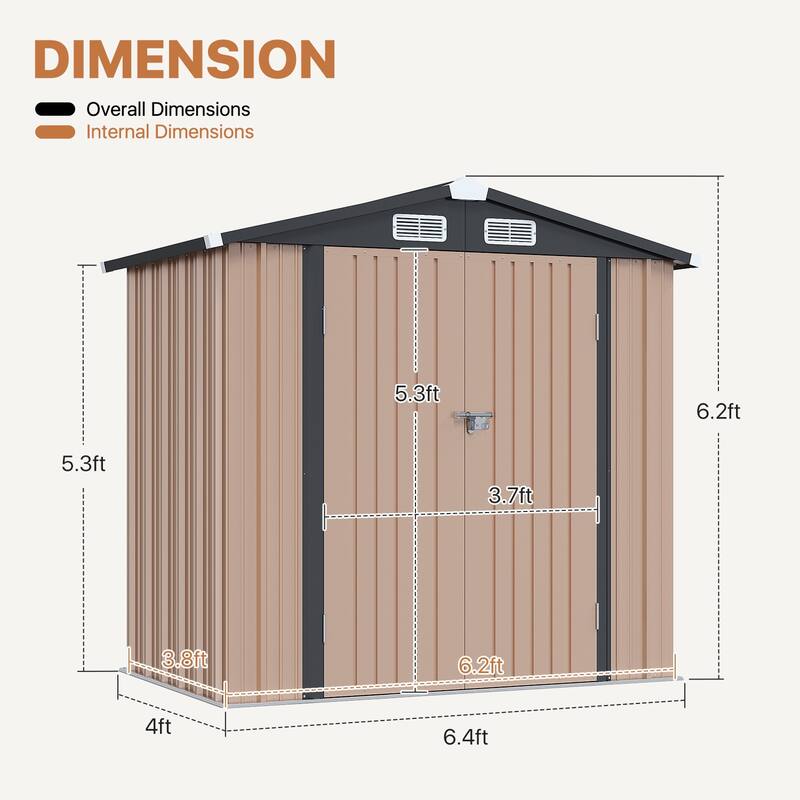 Outdoor Metal Storage Shed With Subfloor Channels ,Lockable Door, Vents for Patio