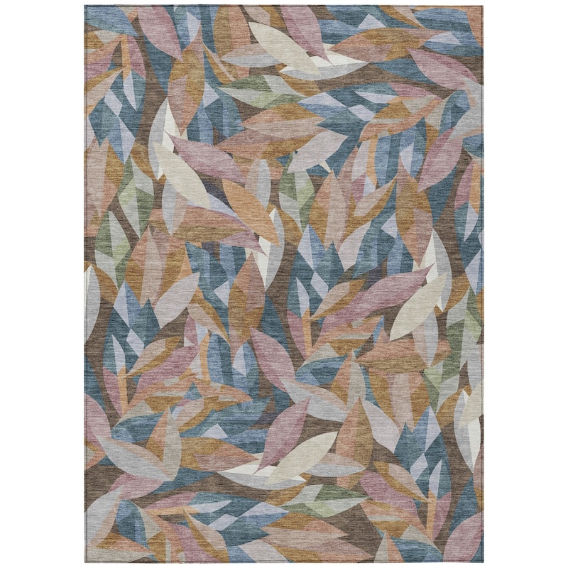 Machine Washable Indoor/ Outdoor Modern Floral Chantille Rug