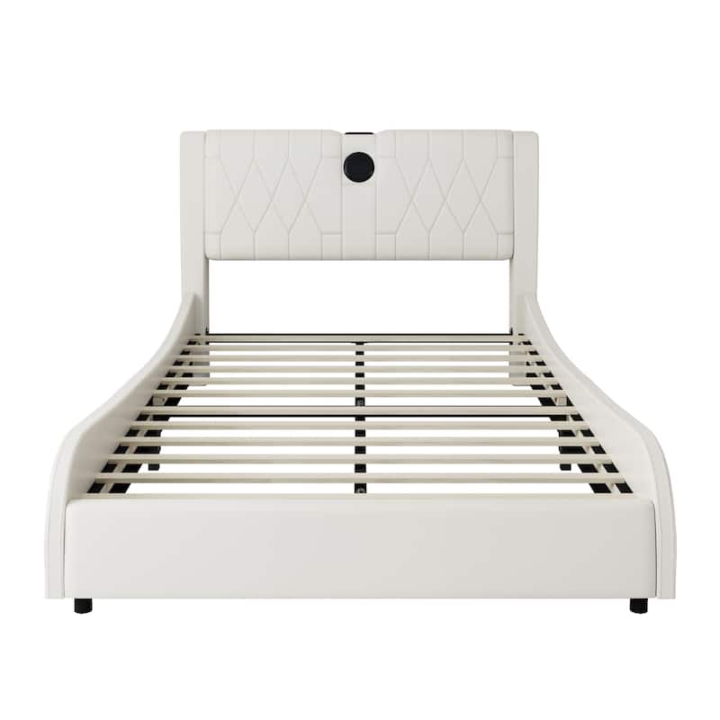 Luxurious Faux Leather Upholstered Platform Bed with Thickened Headboard, Bluetooth Speakers & RGB Lights, No Box Spring Needed