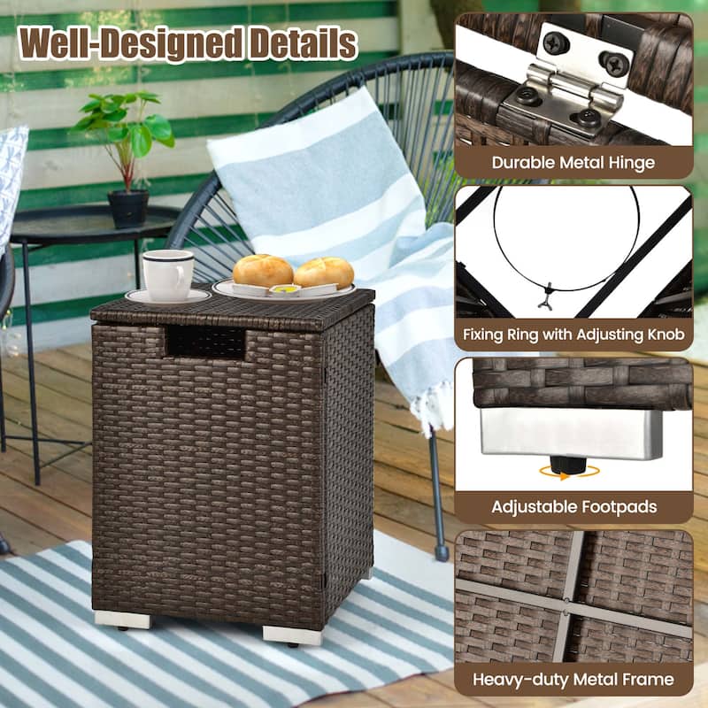 16'' Rattan Propane Tank Cover Hideaway Side Table Propane Gas Holder