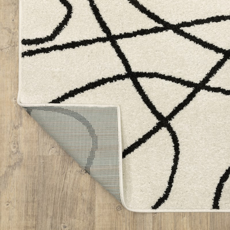 Quartz Mid-Century Abstract Lines Beige/ Black Area Rug