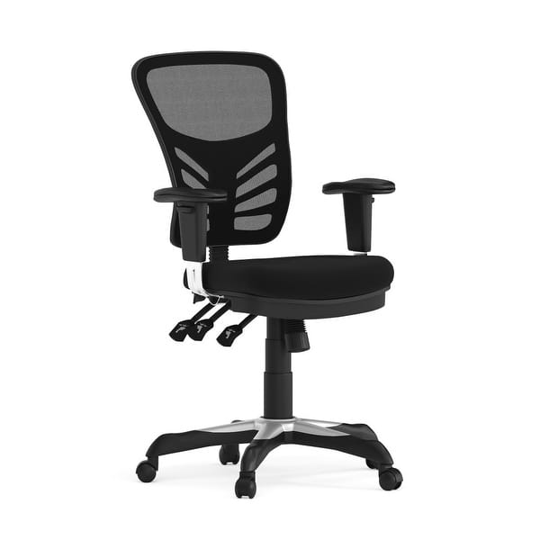 slide 2 of 19, Nicholas Mid-Back Black Mesh Multifunction Executive Swivel Ergonomic Office Chair with Adjustable Arms Black
