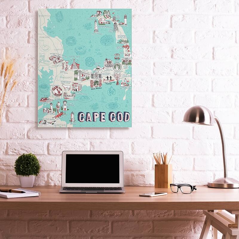 Stupell Cape Cod Massachusetts Nautical Landmark Destination Map Canvas Wall Art Design By Ziwei Li