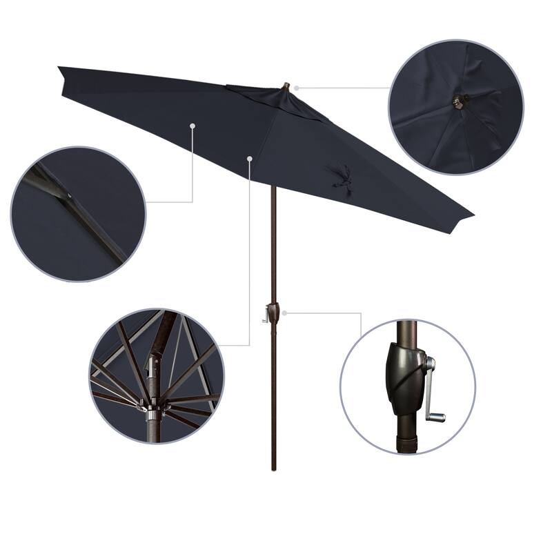 California Umbrella 9' Rd. Crank Lift Auto Tilt 8 Rib Aluminum Patio Umbrella, Bronze Finish, Sunbrella Spectrum Cilantro Fabric