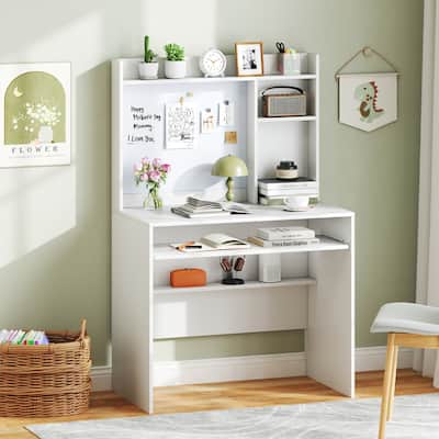 Computer Desk with Hutch and Magnetic Whiteboard for Home Office