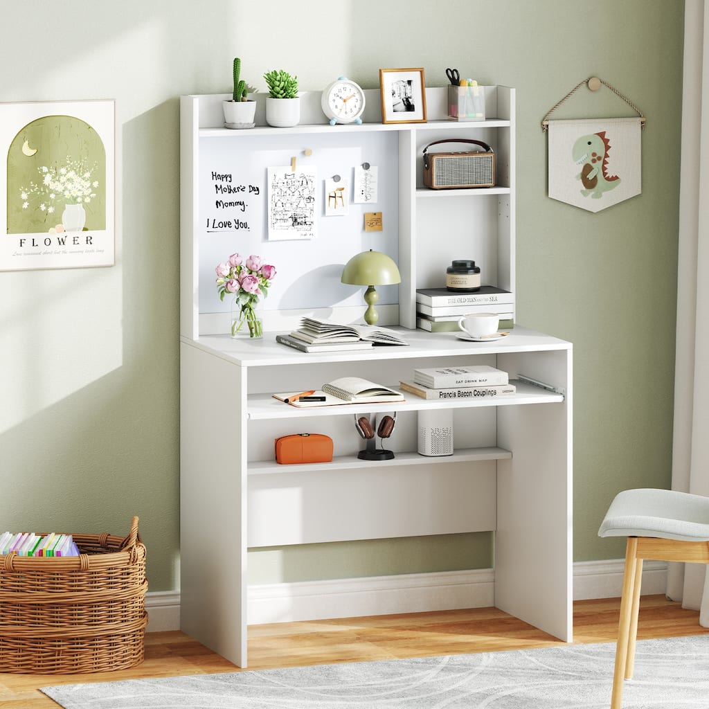 Computer Desk with Hutch and Magnetic Whiteboard for Home Office