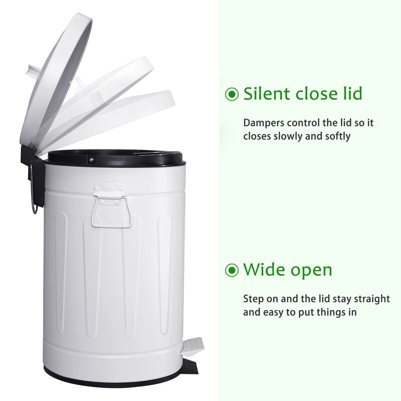 Innovaze 3.2 Gal./12-Liter and 0.8 Gal./3 Liter Old Time Style Round White Metal Step-on Trash Can Set