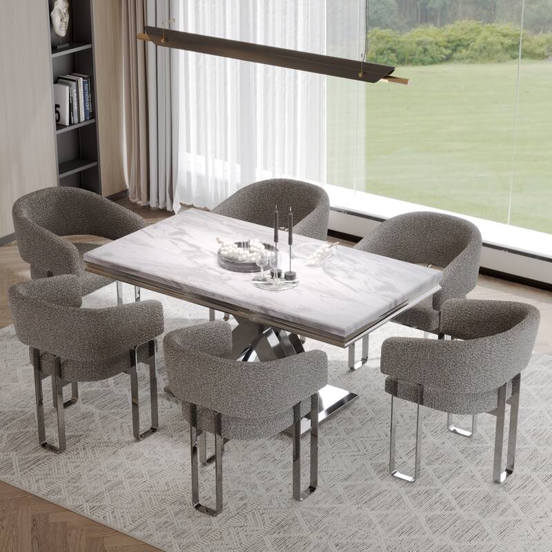 Luxury Dining Room Table Set with Armrest Dining Chairs