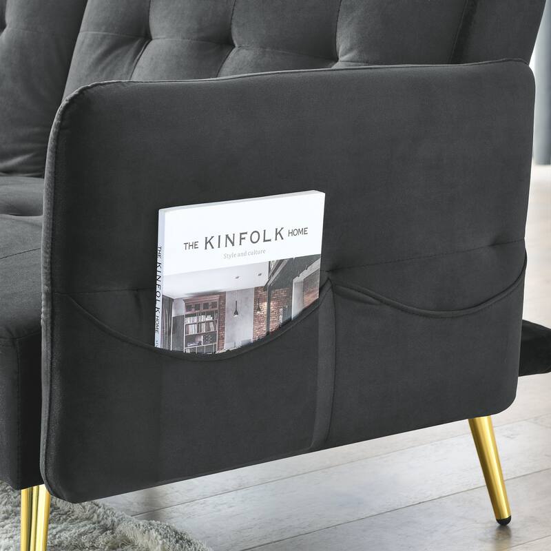 Italian Velvet Convertible Sleeper Sofa Bed with with Folded Armrests and Storage Bags