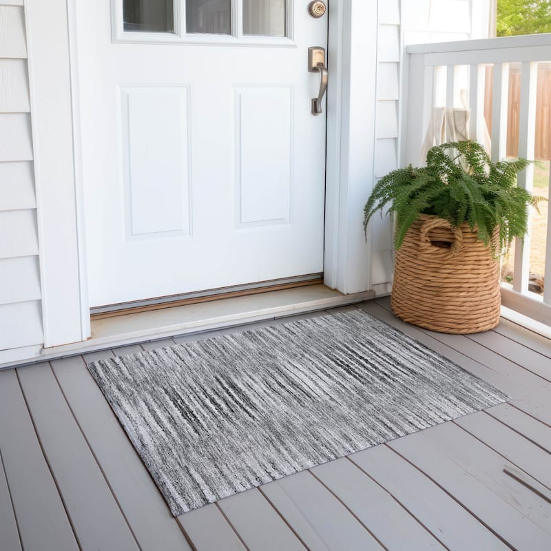 Machine Washable Indoor/ Outdoor Chantille Jagged Stripes Rug