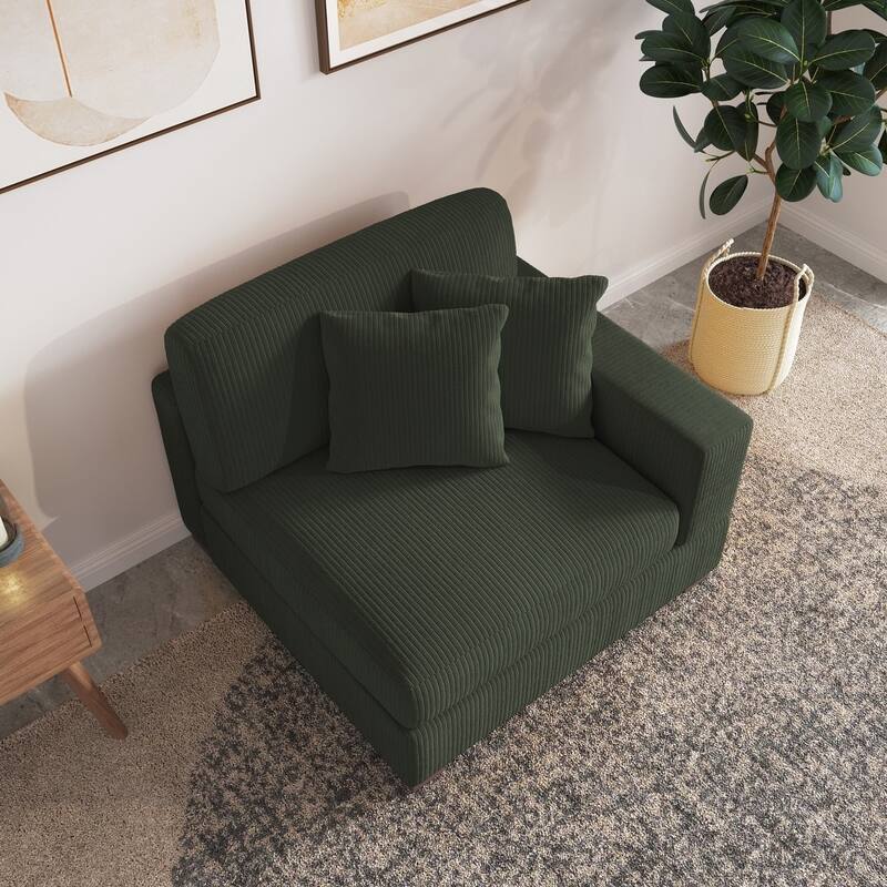 Upholstered Corduroy Modular Sectional Sofa with 2 throw pillows