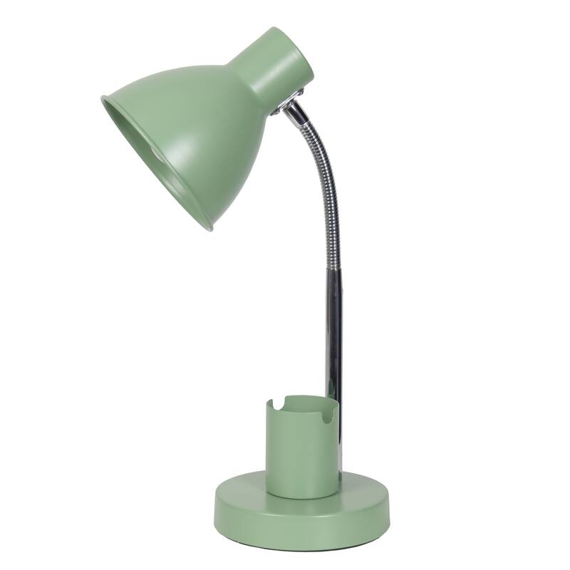 Adjustable Metal Desk Lamp with Organizer Base and Chrome Gooseneck Arm Modern Task Lighting Multiple Colors - Sage Green