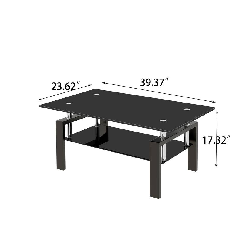 Tempered Glass Coffee Table, 2-Tier End Table, Modern Coffee Table