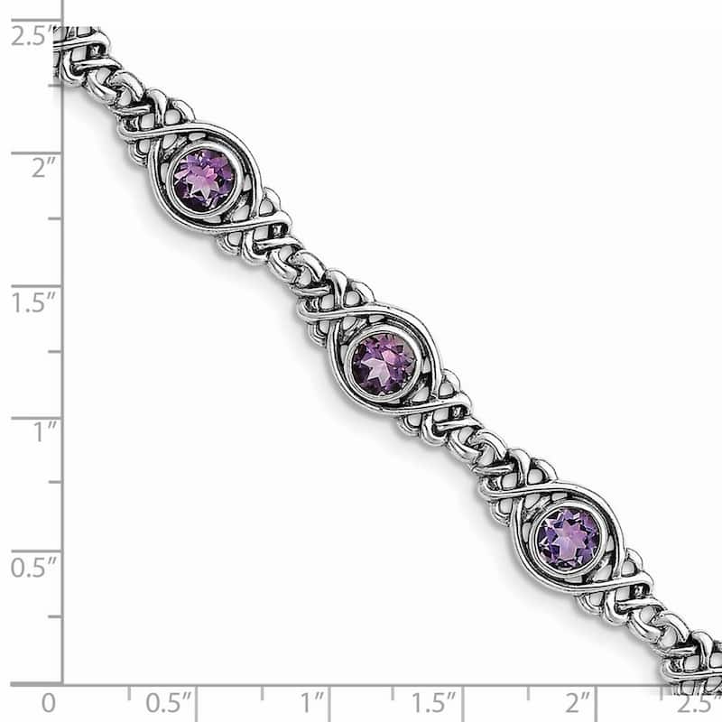 Curata 925 Sterling Silver Polished Amethyst Bracelet 7.25 Inch Lobster Claw