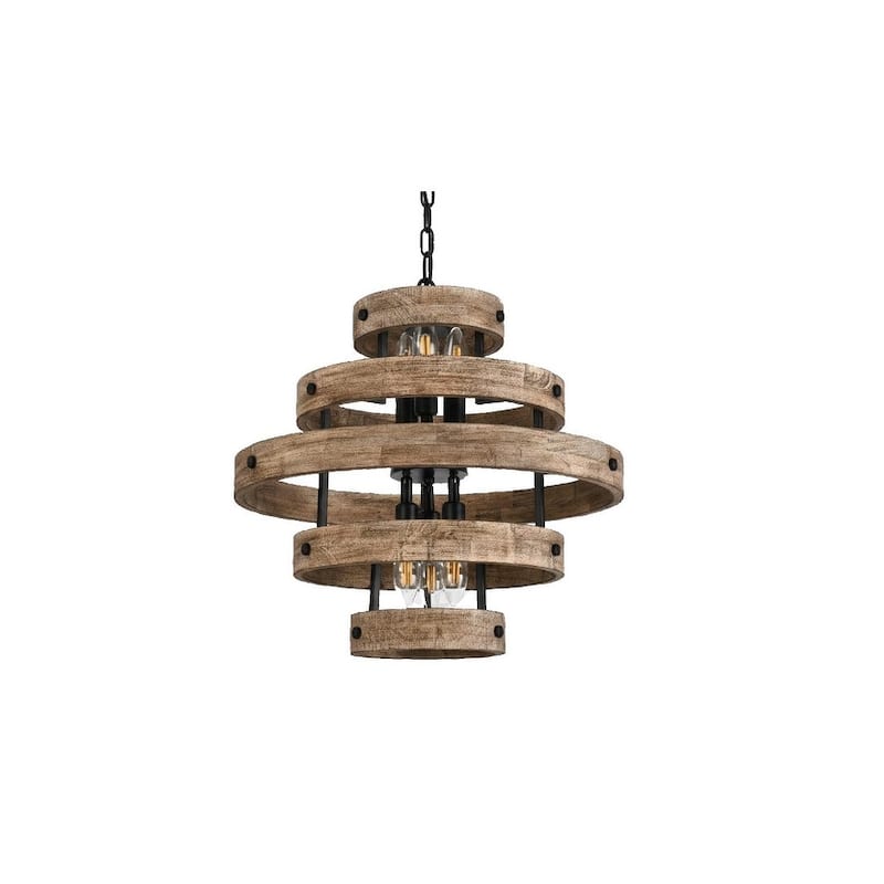 Wooden Rustic Chandelier, 6-Light Contemporary Pendant Light