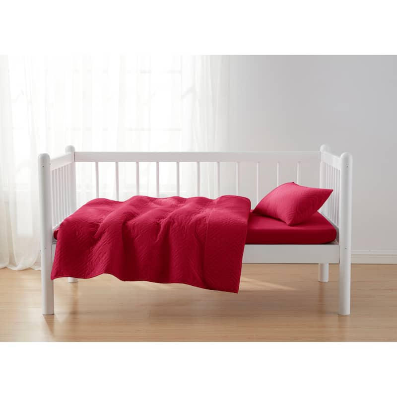 Clara Clark Diamond Weave Toddler Bedding Set, 3PC Bedspread Set - All Season Quilted Comforter, Fitted Sheet, and Pillow Sham