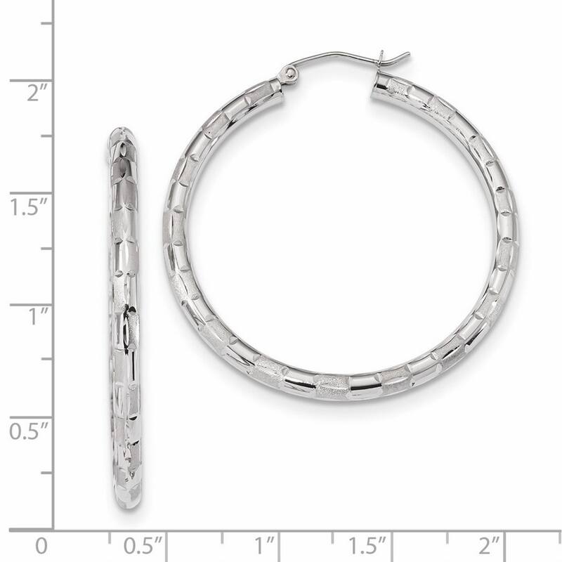 Curata 14k White Gold Satin Finish Diamond cut 42x3mm Classic Hoop Earrings