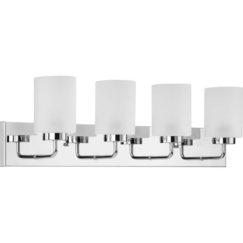 Merry Collection Four-Light Polished Chrome and Etched Glass Transitional Style Bath Vanity Wall Light - 30 in x 5.75 in x 8.25 in