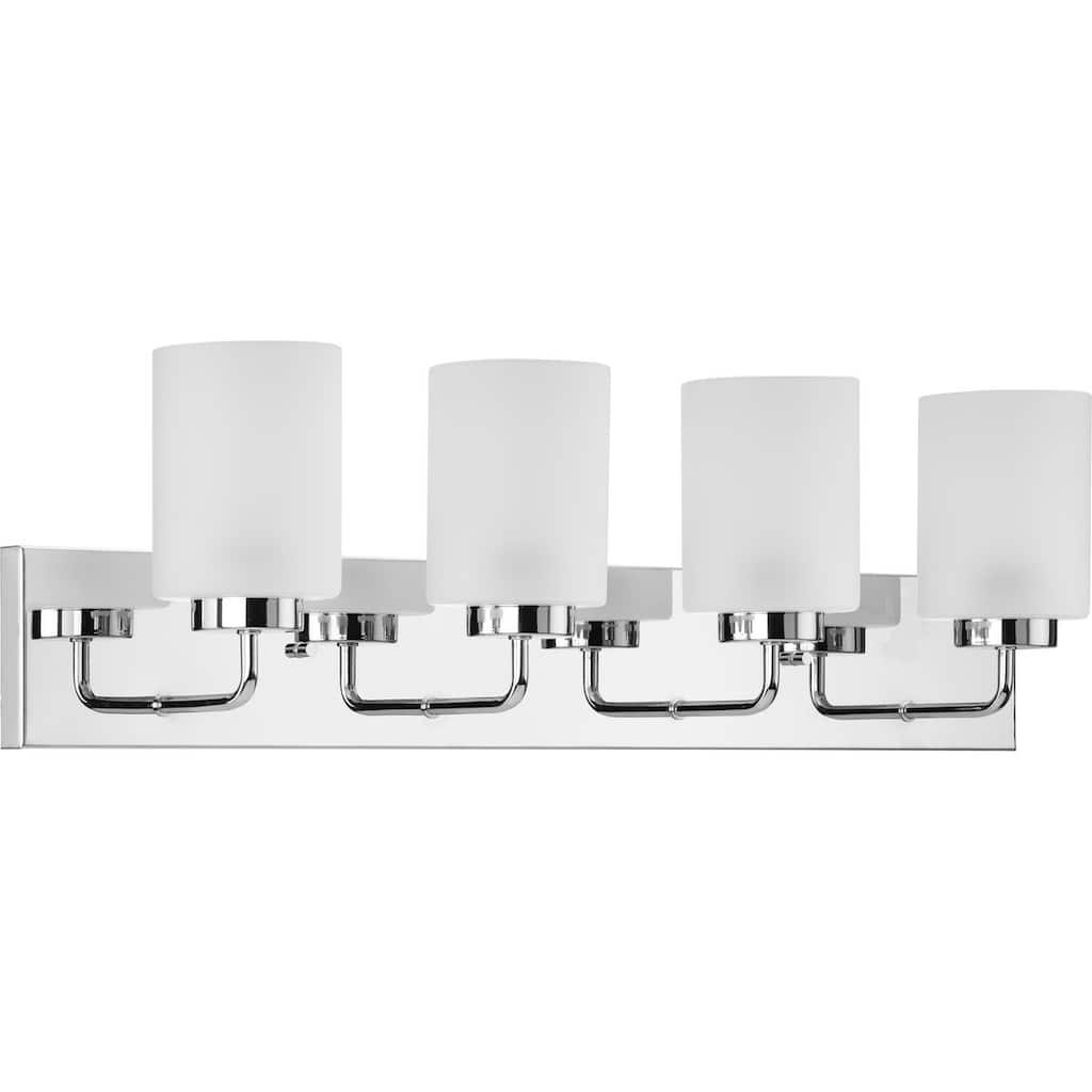 Merry Collection Four-Light Polished Chrome and Etched Glass Transitional Style Bath Vanity Wall Light