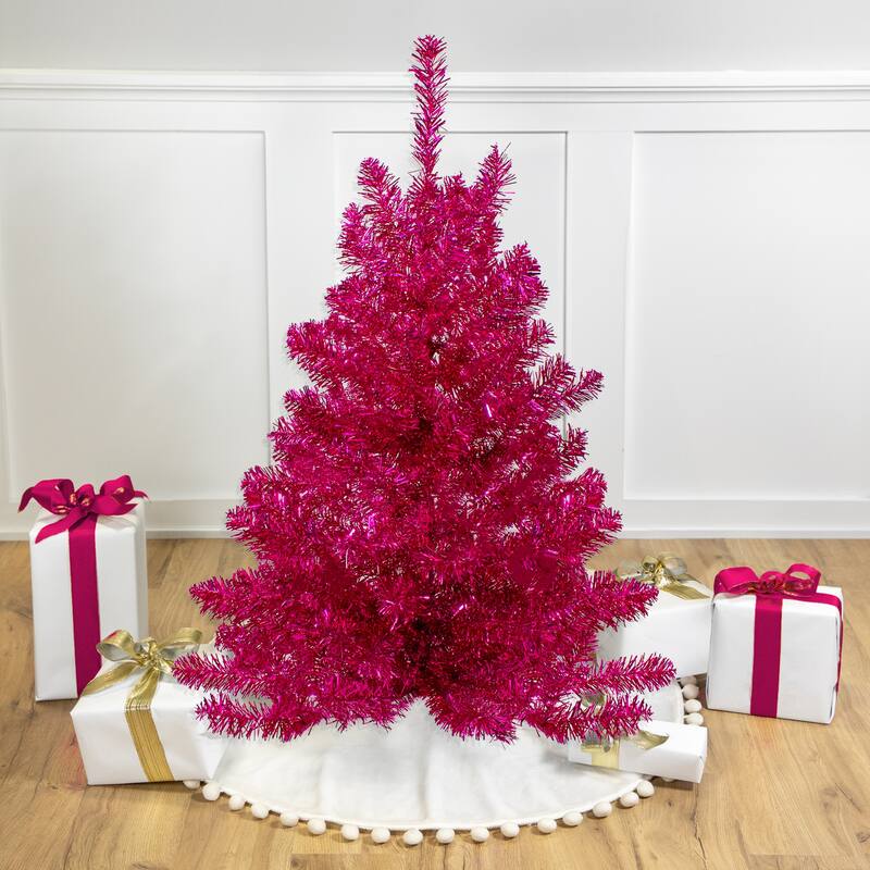 3' Metallic Pink Tinsel Artificial Christmas Tree - Unlit - 3 Foot