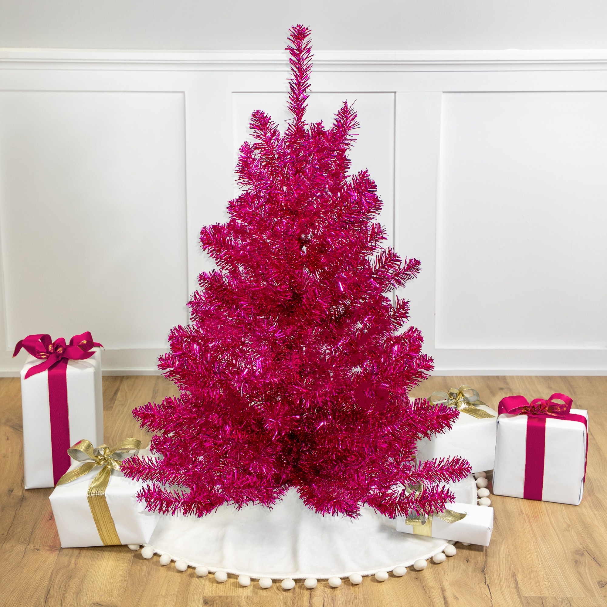 Metallic Dark Pink Tinsel Artificial Christmas Tree - 3' - Unlit - 3 Foot