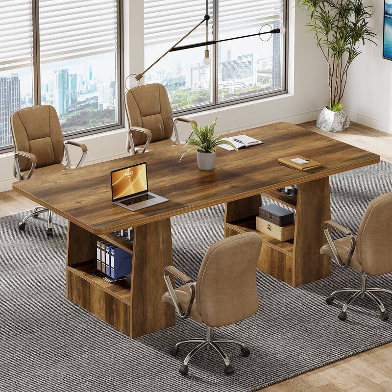 63” Conference Table with Storage Rectangular Meeting Table for Office - N/A
