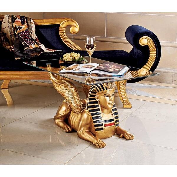 Shop Design Toscano Golden Egyptian Sphinx Glass Topped Sculptural