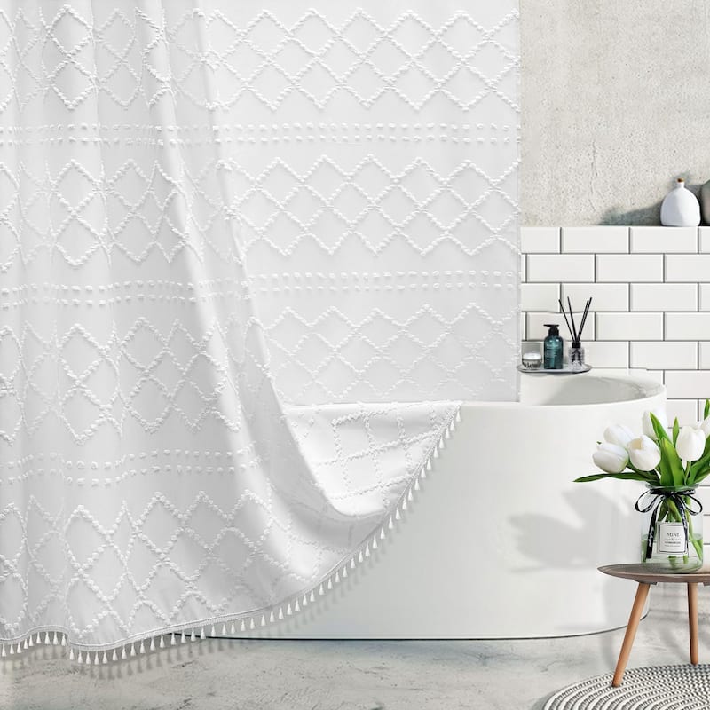 No Hook Shower Curtain, Microfiber, White, Waterproof, Magnets, 72x72