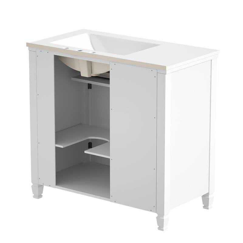 36" Bathroom Vanity with Sink, Ceramic Sink, One Tip-out Drawer, 3 Side Drawers