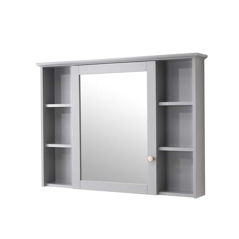 Modern Surface Mount Solid Wood Framed Medicine Cabinet With Mirror and Shelves