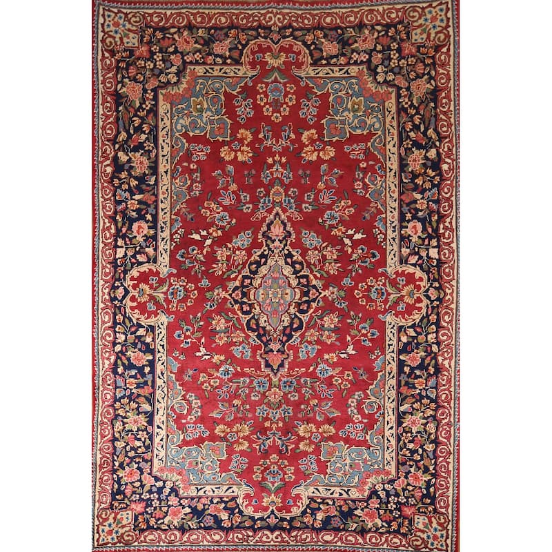 Yazd Antique Persian Area Rug Hand-Knotted Wool Carpet - 6'6" x 10'1"