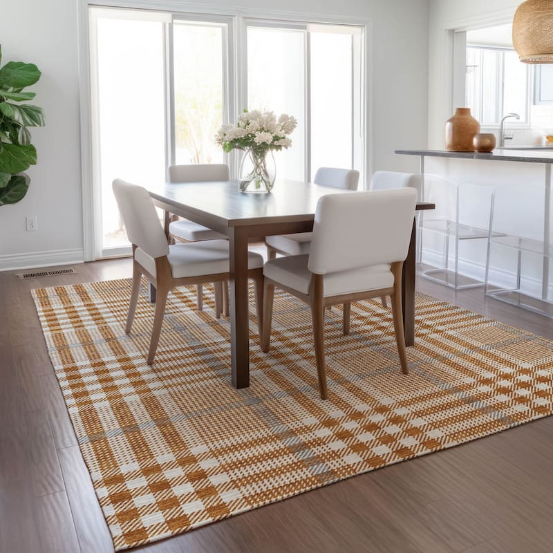 Machine Washable Indoor/ Outdoor Plaid Chantille Rug
