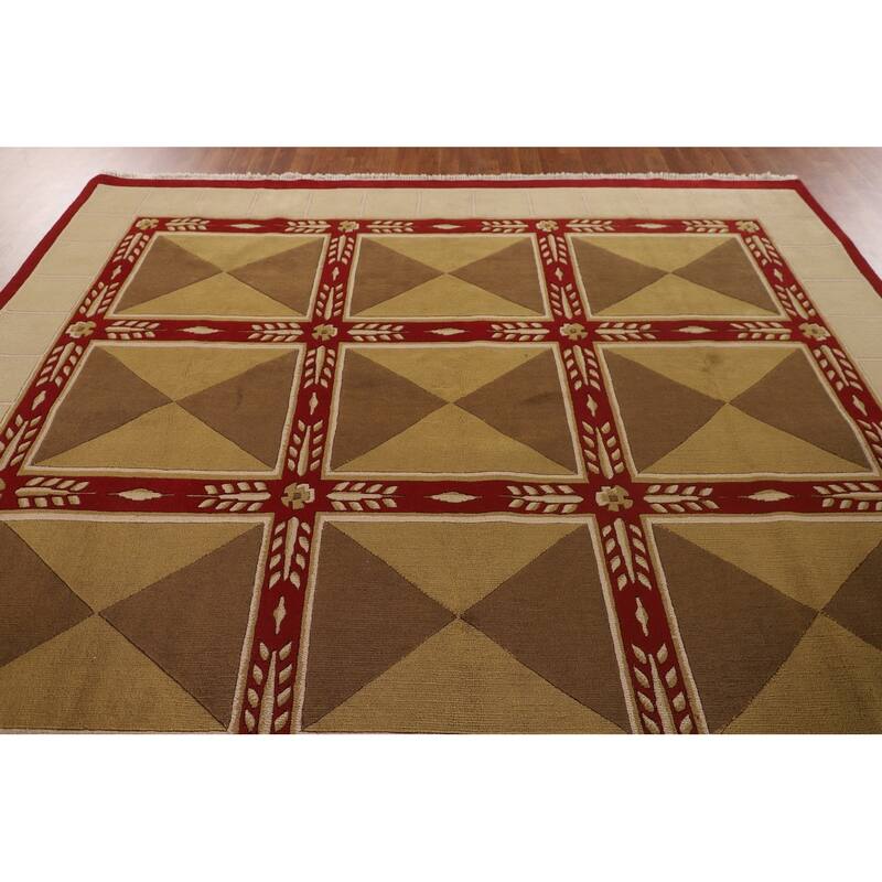 Geometric Nepalese Oriental Area Rug Handmade Wool Carpet - 8'11"x 11'10"