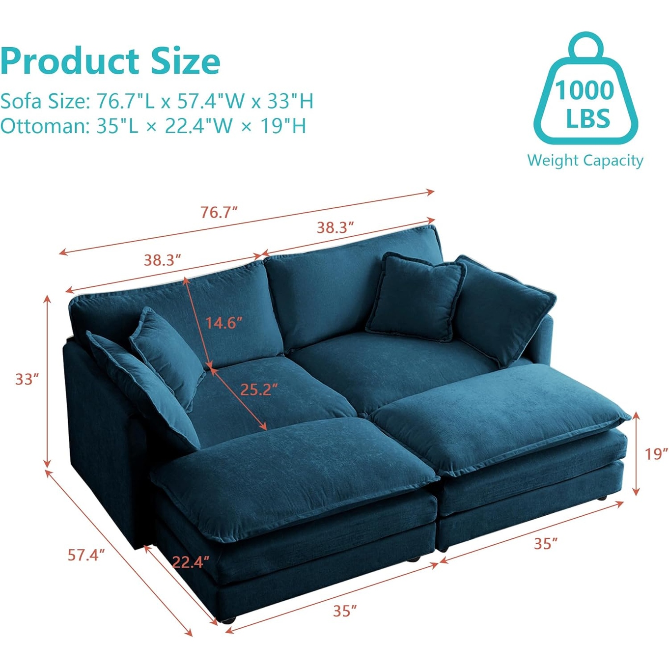 Compact Sleeper Sofa, 76.7