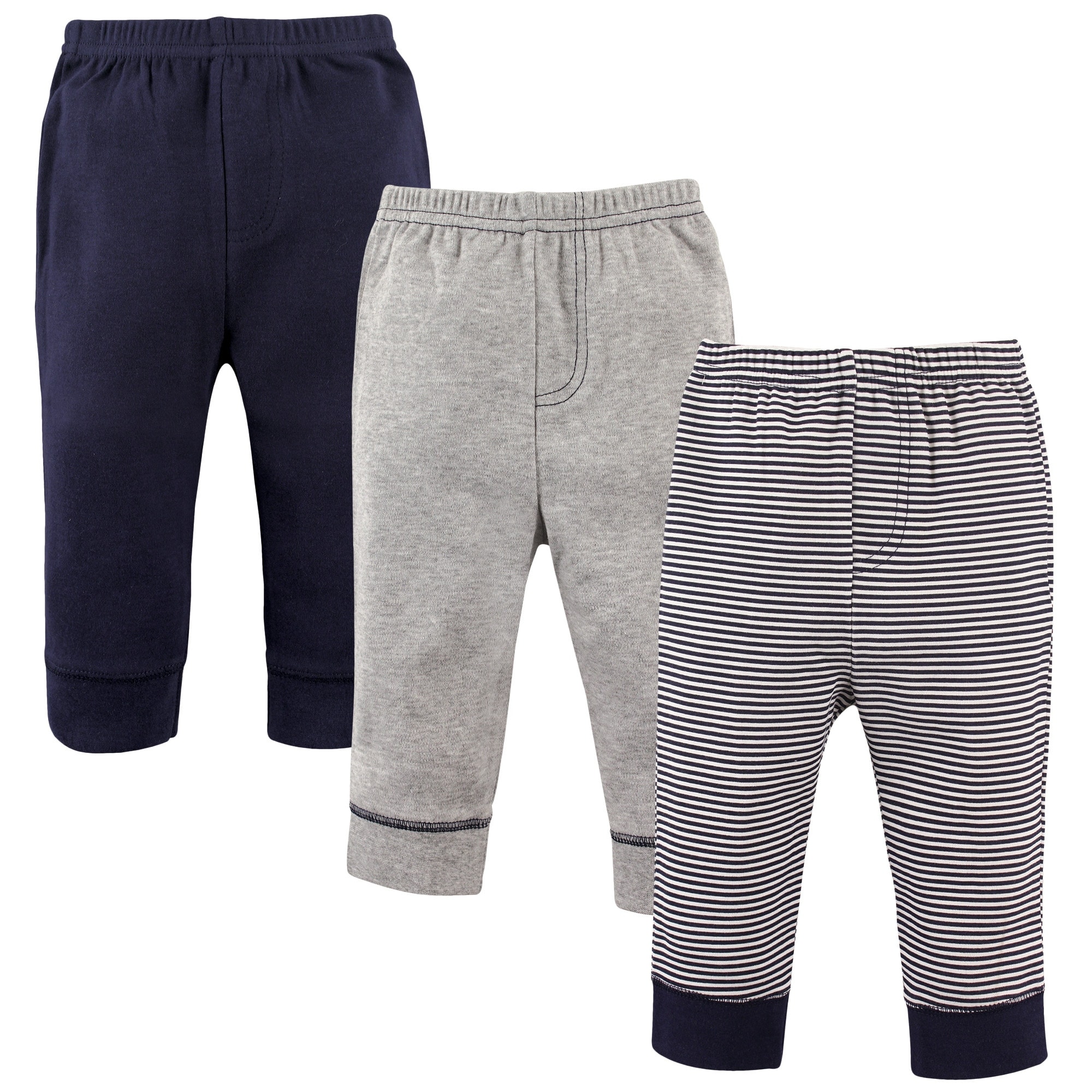 Luvable Friends Baby Boy Cotton Pants 3pk, Stripe Navy Gray