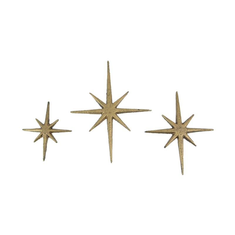 Zeckos Gold Cast Iron 8 Pointed Starburst Wall Hangings (Set Of 3)