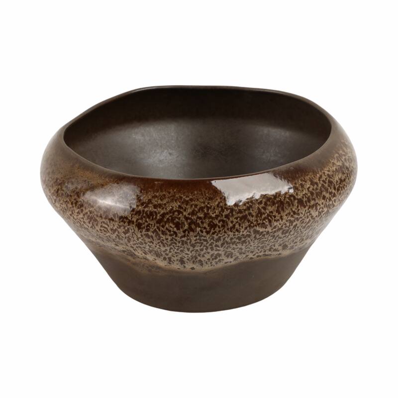 Terracotta Bowl Glazed Rustic Accent for Home Office - 7" Brown - 13" x 13" x 7"