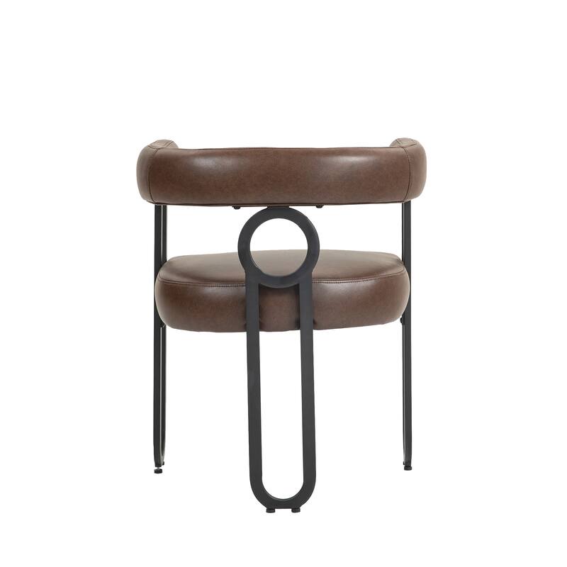 Dark Brown PU Upholstered Accent Chair Dining Chair Barrel Side Chairs Kitchen Armchair for Living Room Dressing Room Set of 3