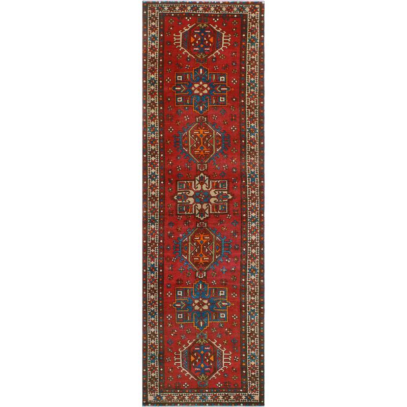 Fine Vintage Distressed Houda Red/Beige Runner - 3'1" x 10'9"