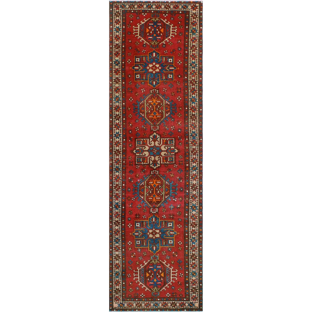 Fine Vintage Distressed Houda Red/Beige Runner - 3'1" x 10'9"