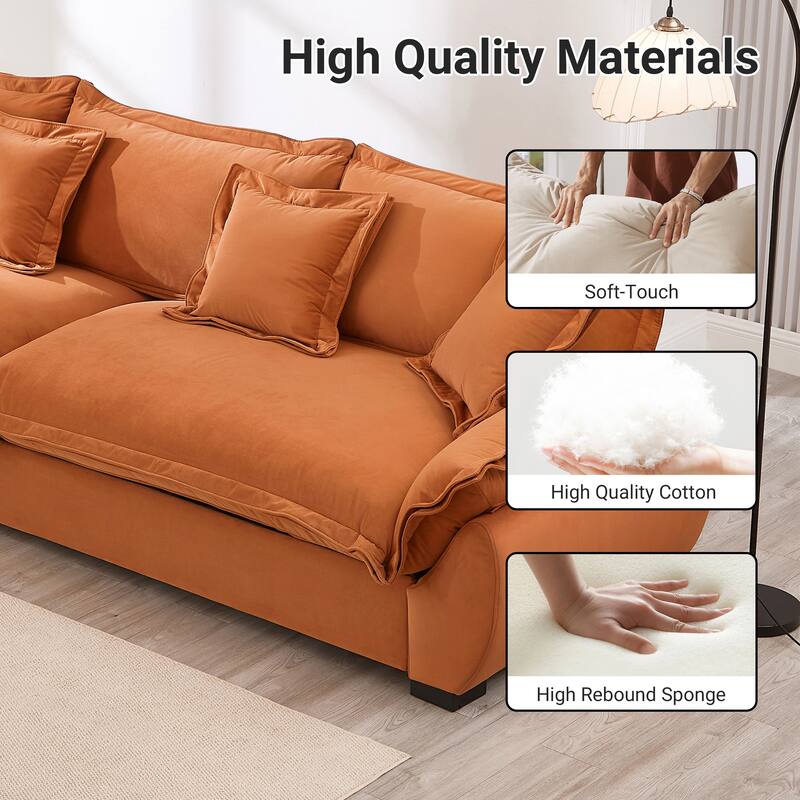 Modular Spacious Deep Seating Velvet Sofa with Storage, Removable Cushion Covers, Pillow Top Arms, Solid Wood Frame and Pillows