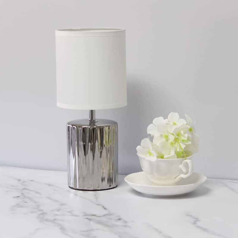 Tall Ruffled Capsule Ceramic Bedside Table Desk Lamp with Drum Shade - 11.5" - Silver and White