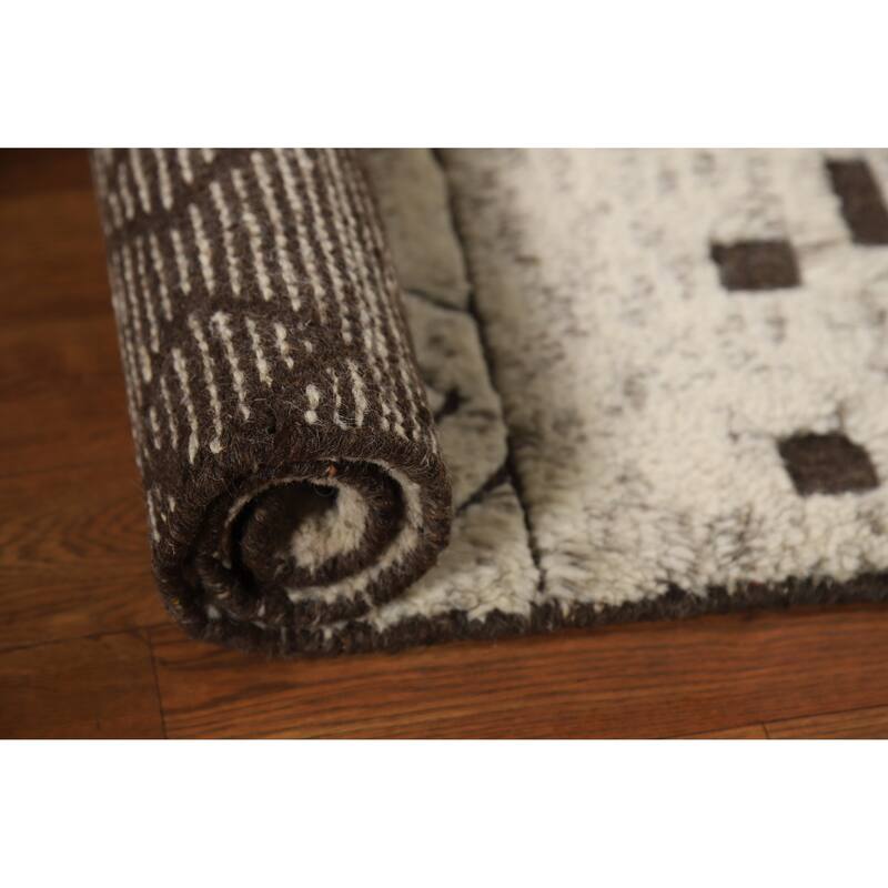 Ivory Moroccan Oriental Foyer Rug Handmade Wool Carpet - 2'0"x 3'0"