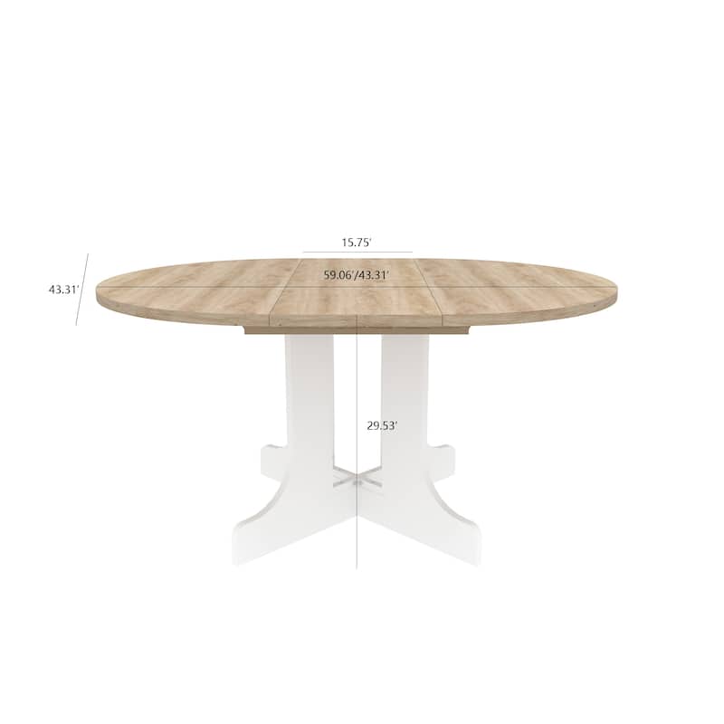 59 x 43 Inch Expandable Farmhouse Dining Table